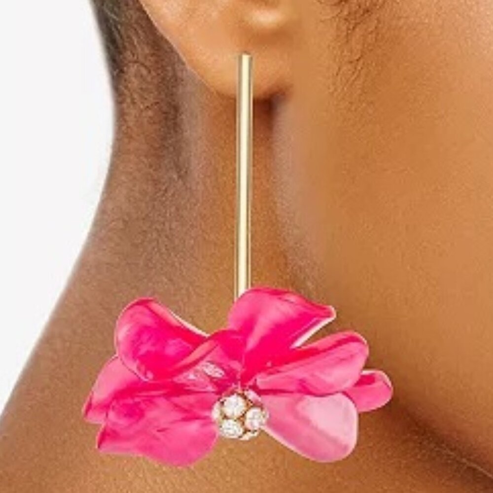 NINE WEST Romantic Floral Gold Pink Clear Crystal Fireball Drop Earrings**NEW!